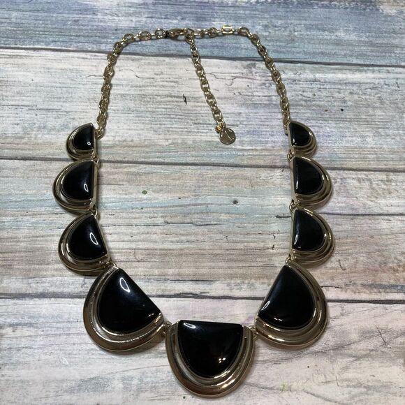 Talbots Black Gold Tone‎ Statement Necklace 20" NWOT - Picture 1 of 8